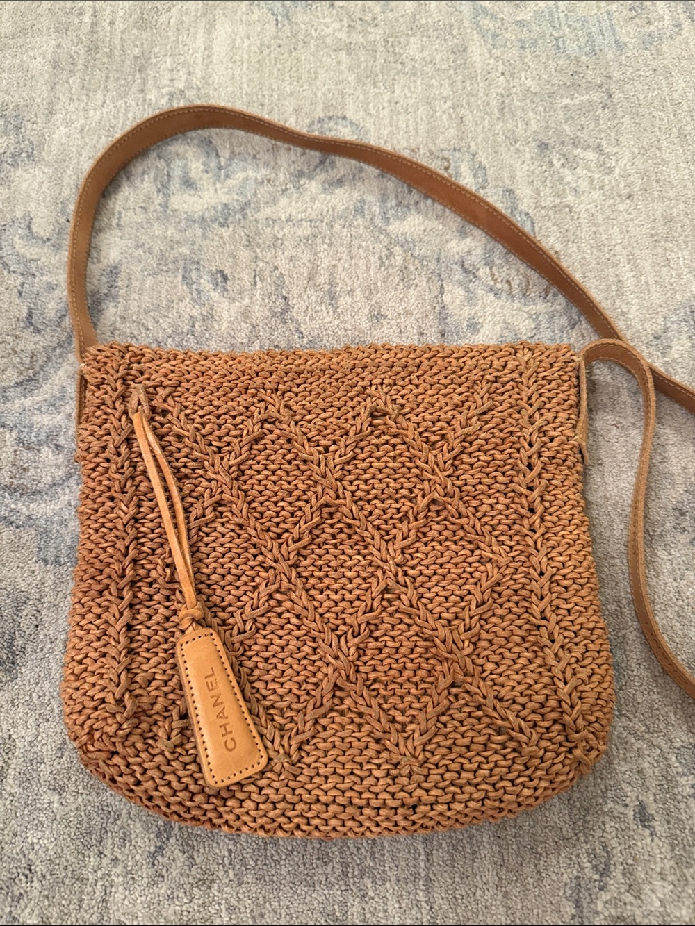 CHANEL Tan Leather Woven Crossbody Bag
